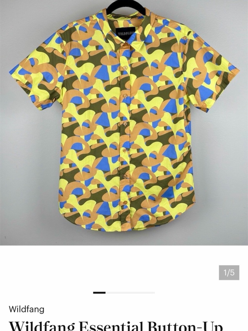 Wildfang Blue Green Brown Short-Sleeve Button-Up Shirt